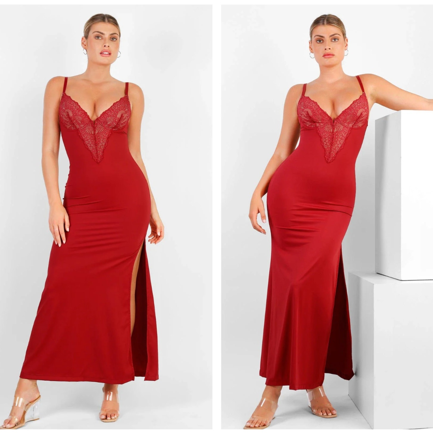 Popilush Shapewear Lace V Neck Slimming Maxi Slip Dress Red Sz 3x Nwt {N8}